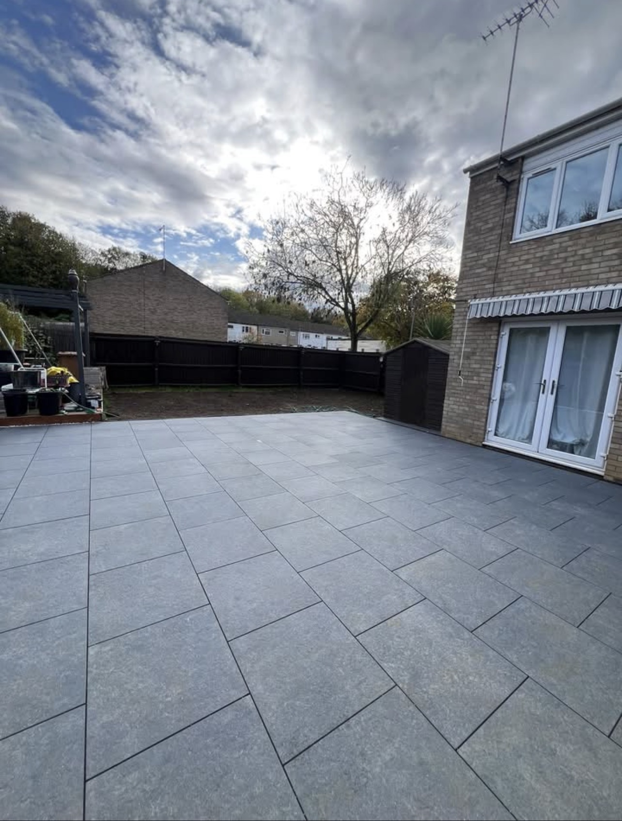 Large grey porcelain patio